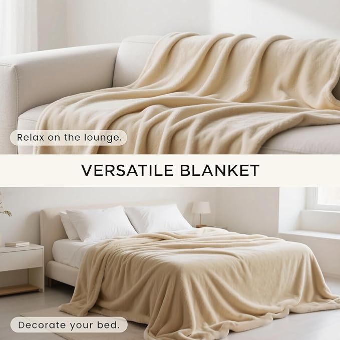 gogobunny Waterproof Bed Blanket, Reversible Sherpa Fleece Throw Blanket for Dog Puppy Cat, Furniture Cover Protects Bed Couch Sofa from Liquid Pee and Pet Fur (Beige, 90x90 inches)