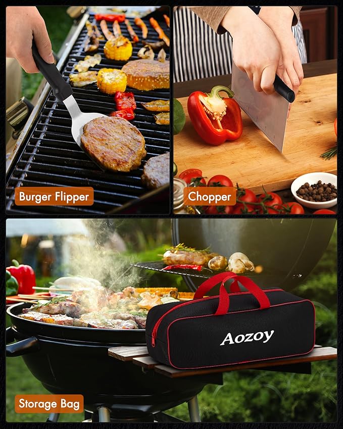 Griddle Accessories Kit - 136PCS Flat Top Grill Accessories for Blackstone and Camp Chef Metal Spatula Tools Set with Burger Press Scraper Tongs Carry Bag for Outdoor Grilling BBQ Cooking