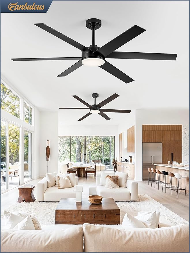 60 Inch Ceiling Fans with Lights and Remote, Reversible 6 Blades & Dimmable 3-Color Outdoor Ceiling Fans for Patios, DC Motor Large Ceiling Fan for Indoor or Covered Outdoor-Black