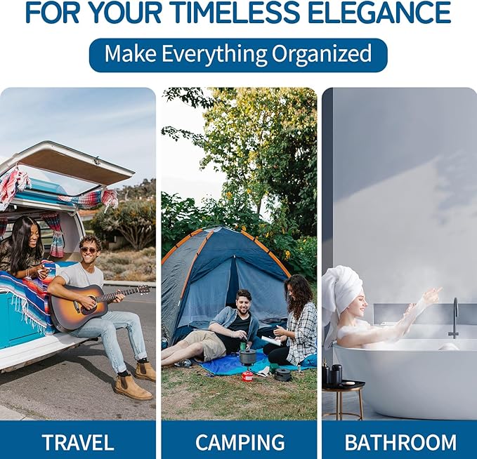 Della Gao Travel Toiletry Bag, Hanging Toiletry Bag for Men and Women, Water-resistant Makeup Bag Cosmetic Toiletries Organizer, Bathroom Bag, Sturdy Nylon, Light Blue