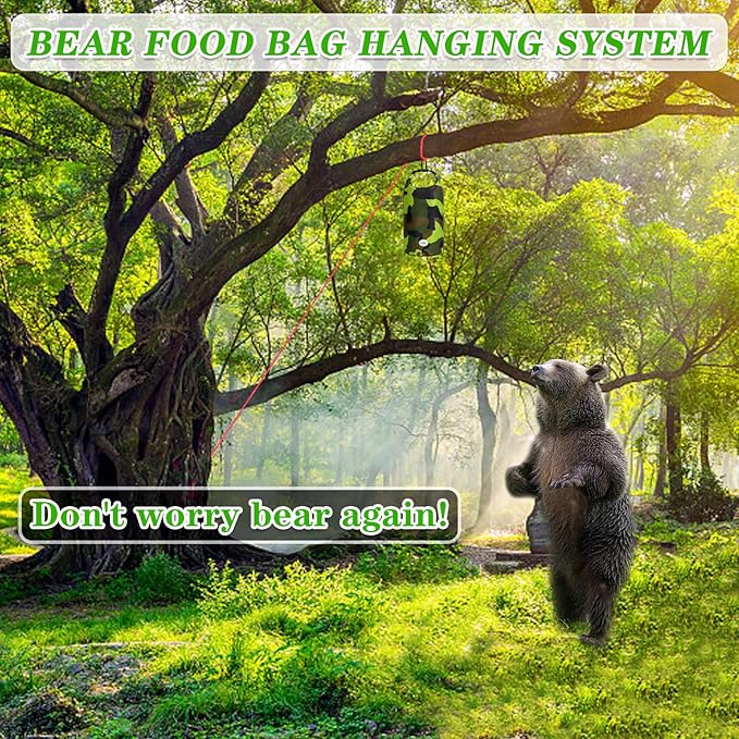 Bear Bag Hanging Kit, 10L Waterproof Bear Proof Food Storage for Backpacking and Camping, Ultralight Bear Proof Canister Gear for Food Storage with Nylon Ropes, Clips and Rock Pouch
