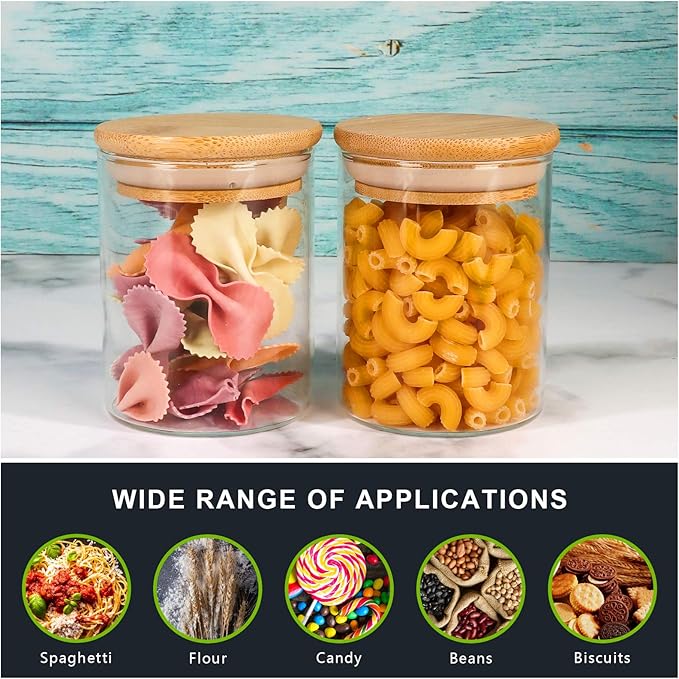 8 oz Glass Jars With Bamboo Lids - Borosilicate Airtight Canisters, Food Storage Container, Pantry Organization, Kitchen Sets, Spice Containers - Set of 15