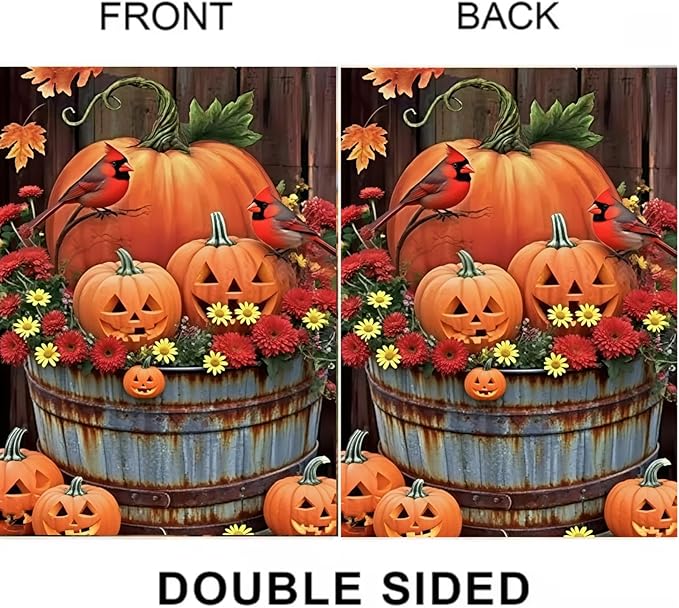 Fall Garden Flags 12x18 Double Sided, Pumpkin Yard Flags for Outside, Autumn Bird Small Yard Flags for Home Outdoor Decorations
