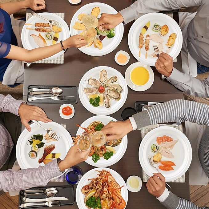 ECOLipak 6.85 Inch Compostable Dessert Paper Plates, 150 Pack Disposable Biodegradable Heavy Duty Eco-friendly Sugarcane Bagasse Halloween Plates for Party