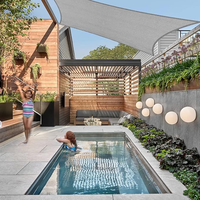 17' x 18' Grey Outdoor Sun Shade Sail Canopy ??UV Resistant Permeable Awning Fabric for Patio, Garden, Backyard, Pergola, Carport, Lawn Shelter Cover