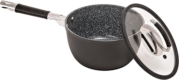 DaTerra Cucina - 2.6 Qt Nonstick Ceramic Saucepan with Lid – Induction Compatible Cooking Pot, Nonstick Ceramic Sauce Pan for Soup, Pasta, Milk, and More, Medium Size for Kitchen, Oven Safe