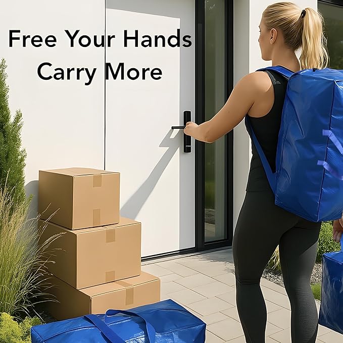 Extra Large Moving Bags - 6-Pack Heavy Duty Storage Duffel - Sturdy Backpack Straps Handles, Zippers - Reusable Moving Storage Bags for Clothes - Folding Collapsible Storage Tote Bag Set – Blue