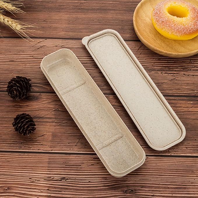 1Pcs Simple Utensil Holder with Lid, Reusable Utensils Wheat Straw Travel Cutlery Box,Portable Flatware Box Travel Tableware Storage Case, Simple Tableware Storage Boxs Case for Cutlery Kit (Beige)