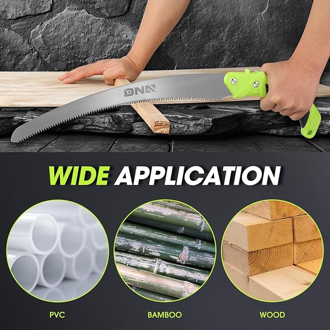 DNA MOTORING 15.5in Hand Pruning Saw, Hand-Held Garden Saw, Curved Blade Waist Saw for Tree Branches Trimming, Gardening, Woodworking, w/Scabbard, TOOLS-00594