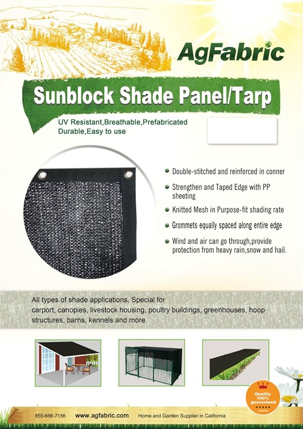 Agfabric 70% 10X 16ft Sunblock Shade Cloth with Grommets for Garden Patio, Black