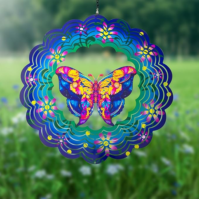Butterfly Metal Wind Spinners - Butterfly Gifts for Women Mom Grandma Wife, Hanging Wind Spinner for Outdoor & Indoor Decorations, 12 inch for Ornament