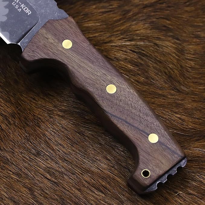 BA-KOR DC53 Steel 38CM (15.2IN) Full Tang 6mm Thick Fixed Knife+Sheath&(5.9IN) Cerium Igniter, Suitable for Outdoor Hunting, Camping, Survival Exploration, EDC