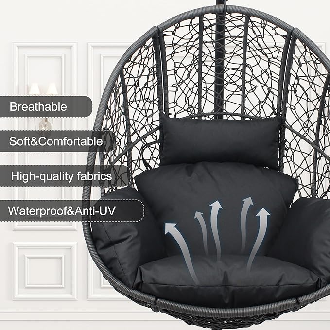 Oversized Hanging Egg Chair Set of 2 Outdoor Indoor, Wicker Swing Egg Chair with Stand 400lbs Capacity for Bedroom, Patio, Garden and Balcony