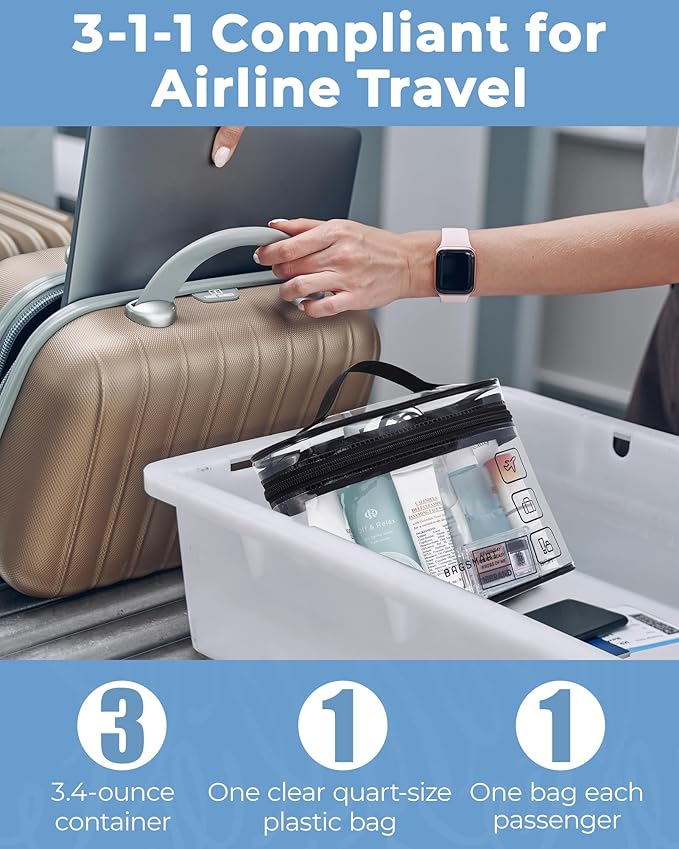 BAGSMART TSA Approved Toiletry Bag, 2 Pack Clear Makeup Cosmetic Bag Organizer, Quart Size Travel Bag for Toiletries, Carry-on Travel Accessories Essentials, Gray-2pcs