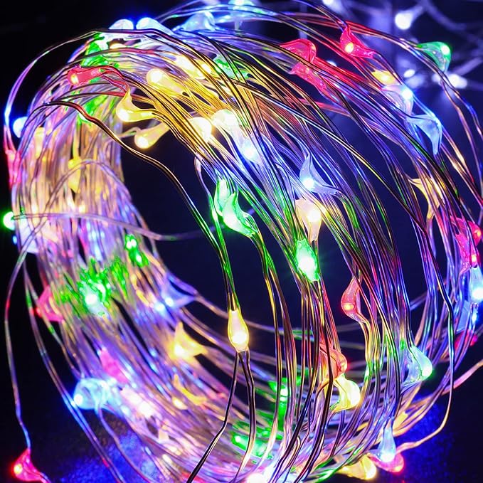 Blingstar USB Powered Fairy Lights, 2 Pack 33Ft 100 LED, Flexible Silver Wire, Mini String Lights for Christmas Tree/Bedroom/Birthday/Party/Holiday Indoor Decoration, Multicolor