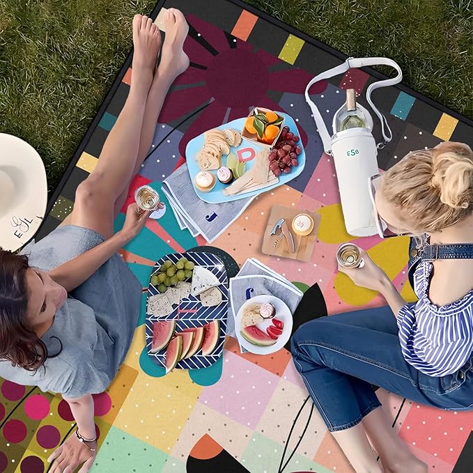 Abstract Floral Picnic Blankets Waterproof Foldable, 60″X80″ Thick Picnic Mat Outdoor Blanket for Grass, Modern Beach Blanket Sandproof Picnic Accessories for Camping Party Park Travel