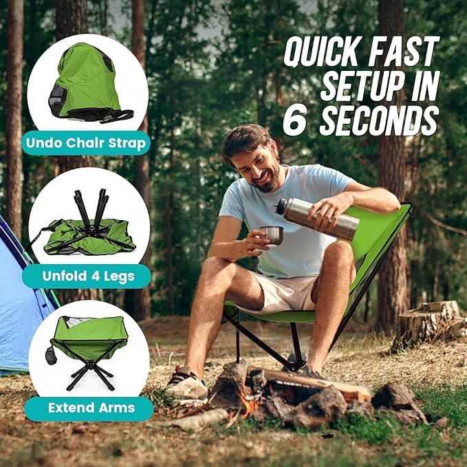 Adjustable Portable Camping Chair RiseLite Lightweight Compact Folding Chair for Adults, Collapsible Camp Chairs That Folds Up Small, Easy Carry for Travel, Outdoor, Sports, Backpacking, Hiking