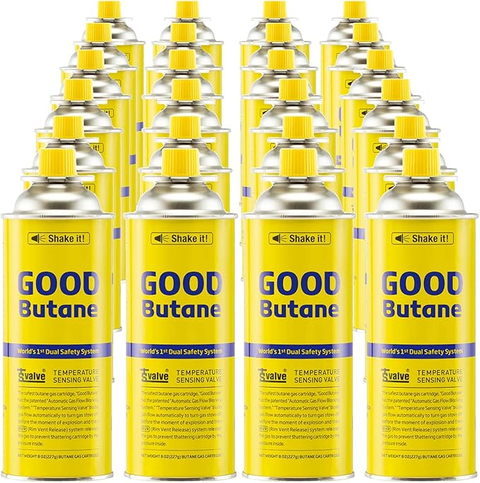 8oz Butane Fuel Canisters Cylinders with Dual Safety System (24 Pack)
