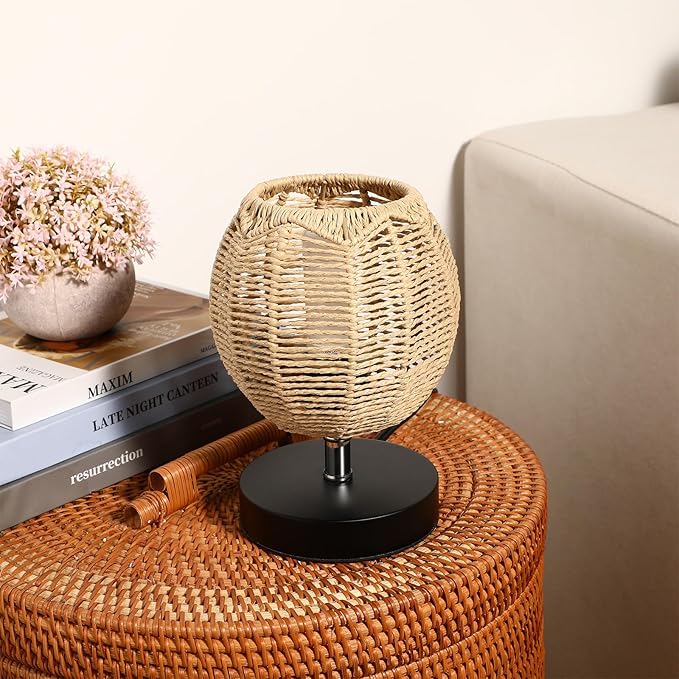 DOITOOL Rattan Lamp Shade, Small Wicker Lamp Shade,Woven Pendant Light Covers Boho Lamp Shade Replacement, Retro Lampshade for Floor Lamps, Chandelier, Desk lamp, Wall Sconces (Khaki Dark/Light)