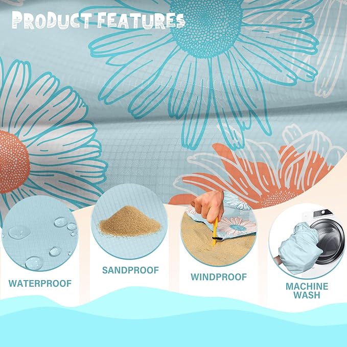 Beach Blanket Waterproof Sandproof 1-7 Adult Oversized 78 '' × 81 '' Lightweight Durable Compact Sand Free Beach Mat for Travel Camping Hiking Picnic Blanket Extra Large