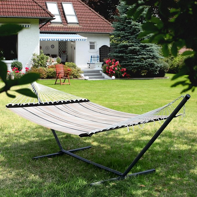 Patio Watcher 13 FT Quick Dry Textilene Hammock - Outdoor Double Hammock - Heavy Duty Hammocks for Outside - 450 lbs Capacity - Beige Black