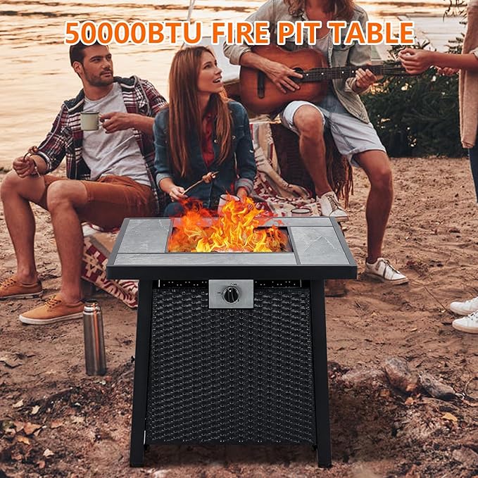 28" Propane Fire Pit Table 50000BTU, Rectangle Steel Fire Table with Cover & CSA Certified, Sturdy Iron Fence Surface