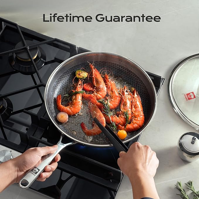 12in Nonstick Frying Pan - Stainless Steel Skillet, Dishwasher & Oven Safe, Compatible with Induction & Gas Stoves, Non-Toxic & Easy to Clean