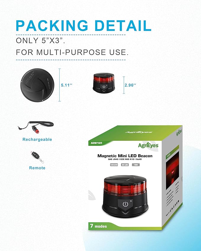 Agrieyes Amber Beacon Light 4.2Inch, Flashing Safety Warning Lights Permanent/Magnet Mount (Red, Remote)