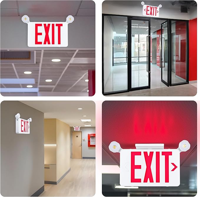 Gruenlich Red Exit Sign with Emergency Lights, 2 Adjustable LED Heads and Backup Battery, UL 924, AC 120/277V, Commercial Hardwired Exit Light for Business, 1 Pack