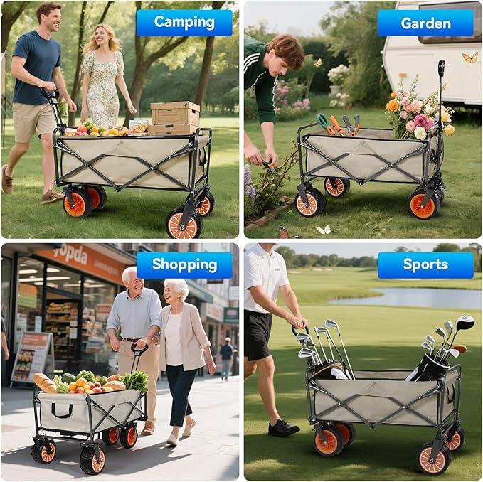 Electric Collapsible Garden Wagon Cart with Wheel,Rolling Foldable Metal Utility Wagon Carts,100w Power and 300lb Capacity, Portable for Camping,Sports,Shopping,Groceries,Laundry