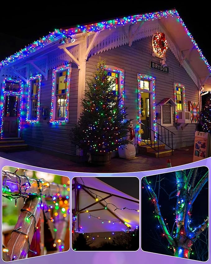 Brightown 120 LED 48 FT Solar String Light for Outside, Solar Powered with 8 Lighting Modes IP65 Waterproof String Lights for Patio Garden Tree Party Yard Decoration (Multicolor)