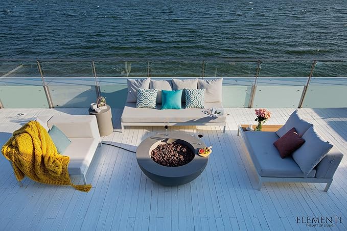 Elementi | Lunar Gas Fire Pit Cast Concrete 42" Round Fire Table, Outdoor Fire Pit Electronic Ignition | Canvas Cover, Lava Rock Included | Dark Gray (Propane Gas)