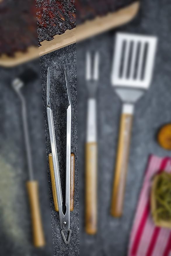 BBQ-AID Pro BBQ Tongs for Grill - 17" Professional Grade Barbecue Tongs for Cooking- Solid & Sturdy - Built with 304 Grade Stainless Steel and Acacia Wood - Heavy Duty Built to Last Kitchen essential.
