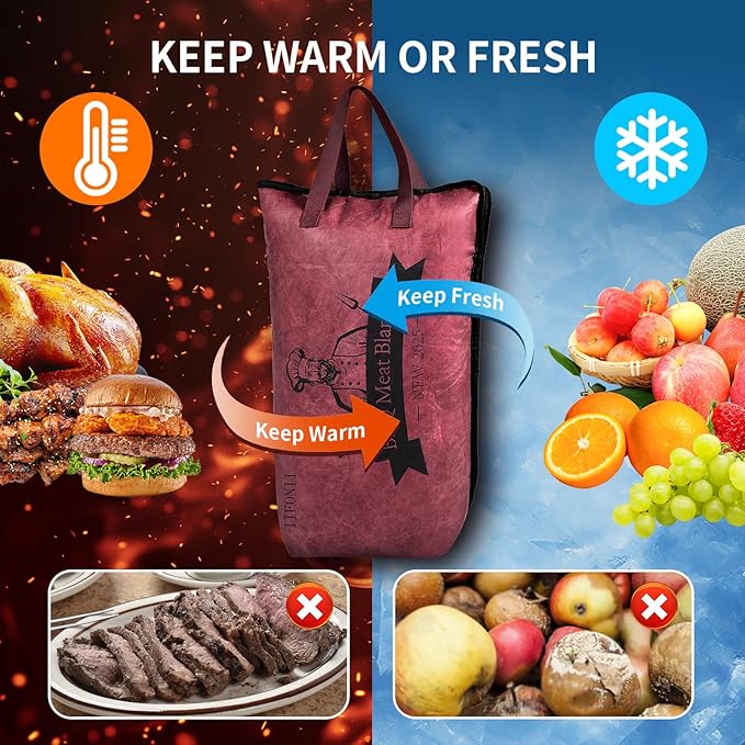 IIFONII BBQ Blanket for Resting Meat, Meat Resting Bag for Smoking, Reusable BBQ Resting Blanket, Insulated Meat Resting Blanket with Wide Capacity for Large Brisket/Beef, Smokers, Outdoor Activities