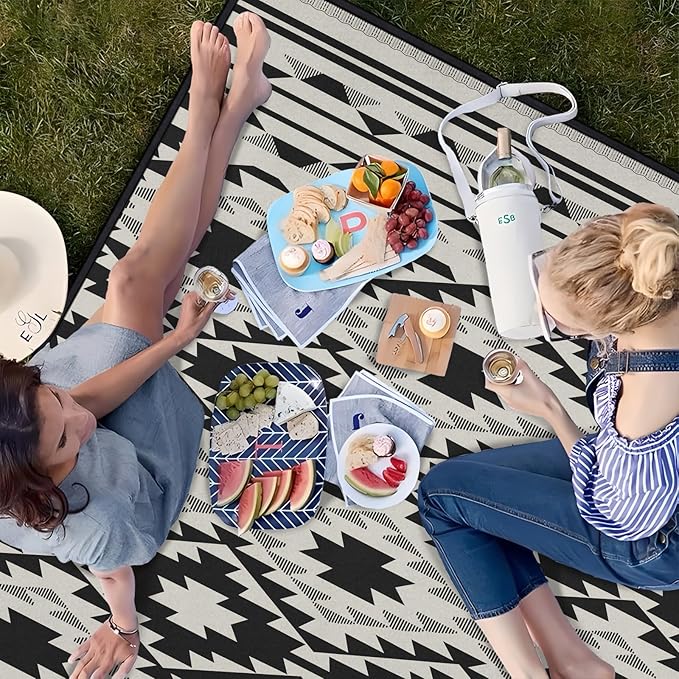 Boho Picnic Blankets Waterproof Foldable, 60″X80″ Thick Three Layer Picnic Mat Tribal Outdoor Blanket for Grass, Beach Blanket Sandproof Picnic Accessories for Camping Party Park Patio