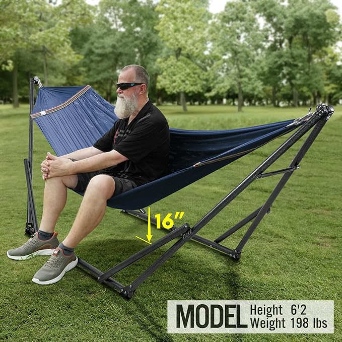 Tranquillo Universal Double Hammock with Stand Included for 2 Persons/Foldable Hammock Stand 600 lbs Capacity Portable Case - Inhouse, Outdoor, Camping, Aegean