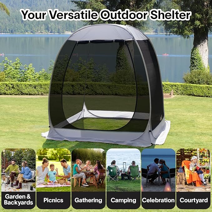 Alvantor Screen House Gazebo, 6-10-15 Person Pop Up Igloo Screened Canopy Tent with Mosquito Netting Sides, Instant UV Resistant Sun Shelter for Garden, Patio, Backyard