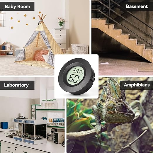 3-Pack Mini Hygrometer & Thermometer, Indoor Outdoor Digital Humidity Meter Gauge Temperature, ℉/℃, for Home, Office, Reptile, Car, Greenhouse, Lab, Terrarium, Cellar.. A01 Black