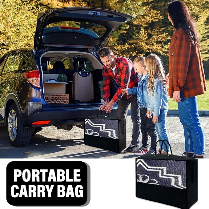 6x9Ft Outdoor Rug, Solar Powered Outdoor Rug with 94LEDs Strip Lights for House Deck, Waterproof Plastic Reversible Outdoor Straw Rugs, Rugs Mat RV Camping Patio Beach Balcony Picnic (Blue White)