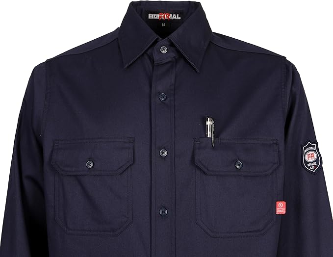 BOCOMAL FR Shirts Flame Resistant 100% C NFPA2112 7.5oz Men's Fire Retardant Welding Shirt
