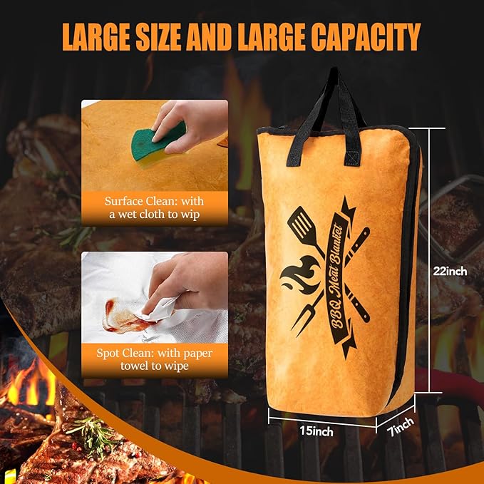 BBQ Blanket for Resting Meat, Barbecue Tool, Dad Gifts for Fathers Day, Meat Resting Blanket, Meat Resting Bag with Wide Mouth for Large Brisket/Beef/Turkeys, Gifts for Men (BBQ Blanket 22in)