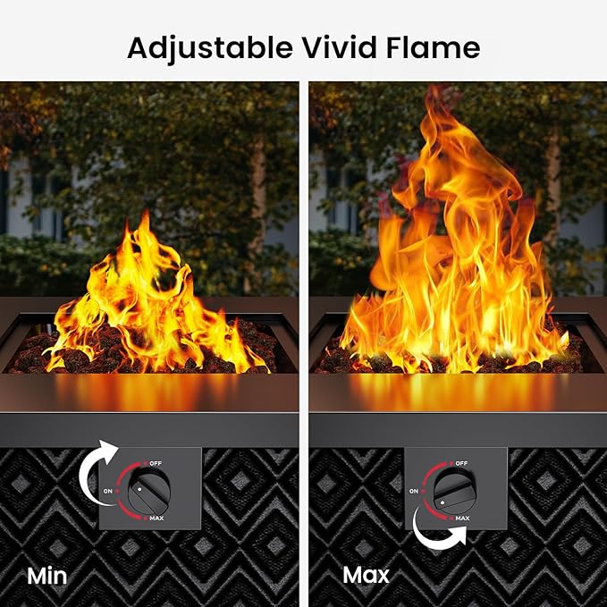 Ciays Propane Fire Pit, 28” Gas Fire Table with Texteline Pattern, 50,000 BTU Steel Fire Table for Patio, Garden, & Backyard, 2-in-1 Gas Fire Pit with Removable Lid, CSA-Certified, Black