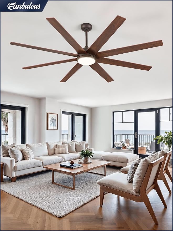 65 Inch Ceiling Fans with Lights and Remote, Walnut Indoor/Outdoor Ceiling Fan with Quiet Reversible DC Motor, 6 Speeds, 3CCT, 8 Blades Large Ceiling Fan for Living Room Bedroom Patio