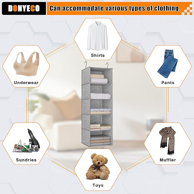 5-Shelf Hanging Storage Closet Organizer, Linen Rv Storage and Organization for Wardrobe, Inside, Camper Accessories, Nursery, Baby Room