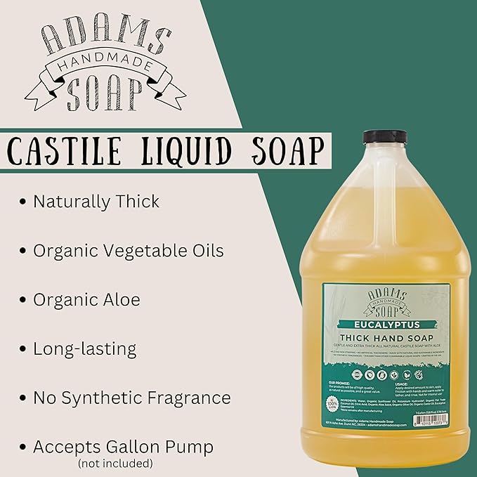 Adams Handmade Soap Thick Organic Castile Liquid Hand Soap 1 Gallon Refill - Eucalyptus