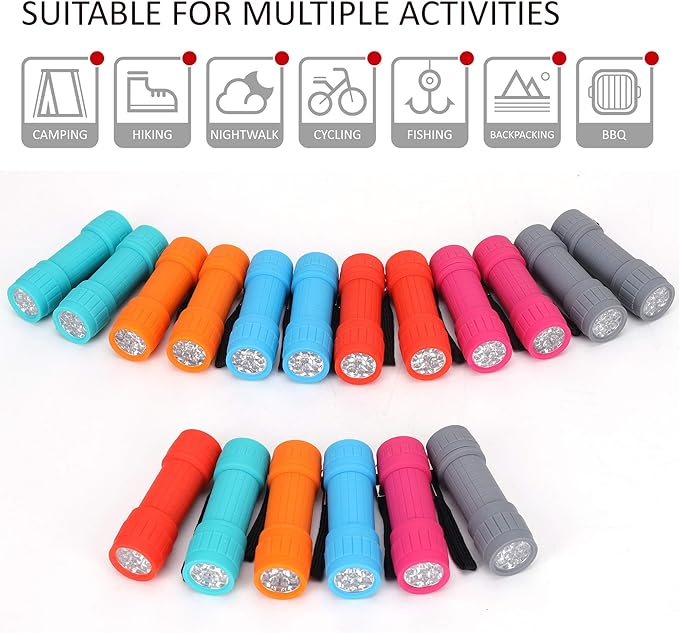 FASTPRO 18-Pack, 9-LED Mini Flashlight Set, AAA Batteries are Included and Pre-Installed, Perfect for Class Teaching, Camping, Wedding Favor