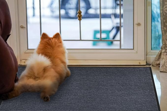 fani 2 PCS Heavy Duty Large Outdoor Indoor Entrance Doormat Grey Waterproof Low Profile Entrance Rug Front Door Mat Patio Anti-Skid Rubber Back, 35x60 inch (Grey)