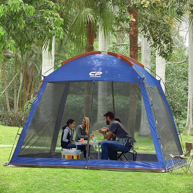 CAMPROS CP Screen House 10 x 10 Ft Screened Mesh Net Wall Canopy Tent Screen Shelter Gazebos for Patios Outdoor Camping Activities - Blue
