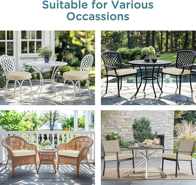 Codi Outdoor Seat Cushions for Patio Furniture 22x22 Inch, Waterproof Chair Cushion with Handles & Adjustable Straps, Fade Resistant - Set of 2, Beige