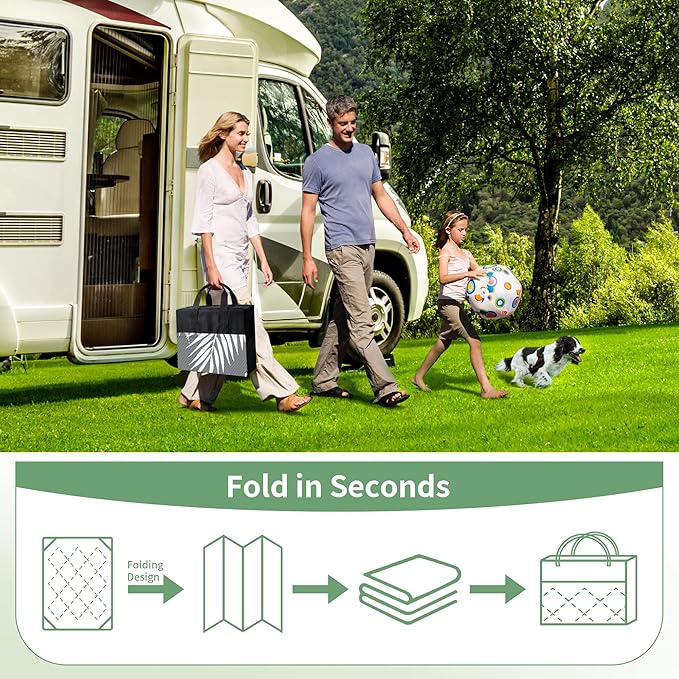 GENIMO Outdoor Rug 5' x 8' Waterproof for Patios Clearance, Reversible Plastic Straw Camping Carpet, Large Area Rugs Mats for RV, Picnic, Backyard, Deck, Balcony, Porch, Beach, Grey&White